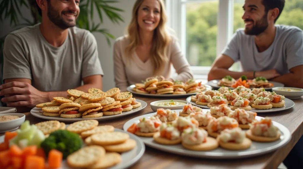 A beautifully arranged table with a variety of easy-to-make appetizers for a casual lunch, showcasing effortless entertaining