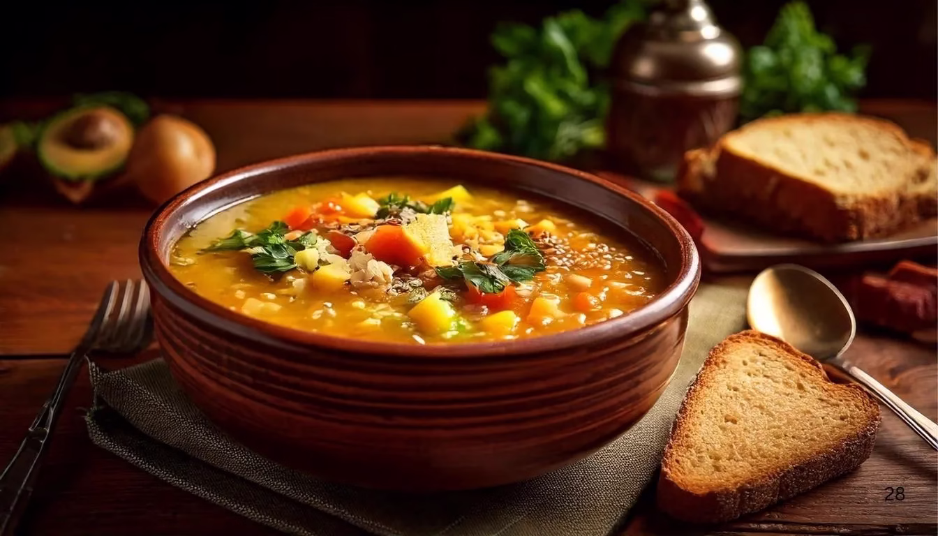 Hearty and Healthy Soups for Dinner in a Cozy Bowl, filled with vegetables, lean proteins, and grains for a nutritious, warm meal.