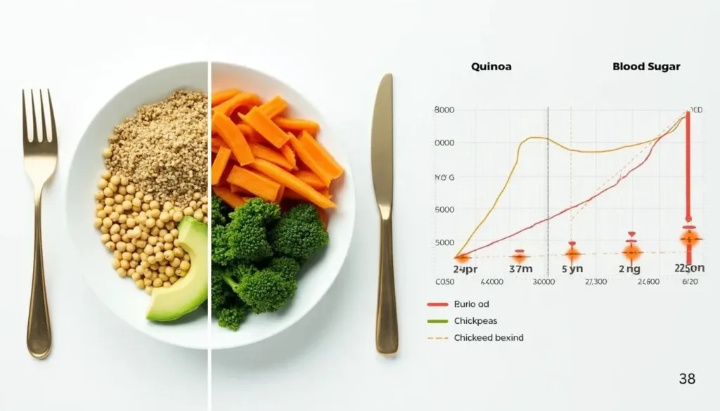 An infographic showing the health benefits of a blood sugar-friendly lunch.