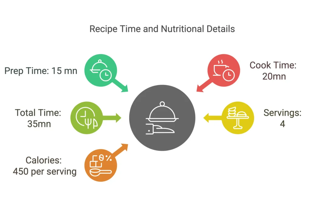 A visual recap of the Street Corn Chicken Rice Bowl recipe details, including prep time, cook time, and nutritional information.