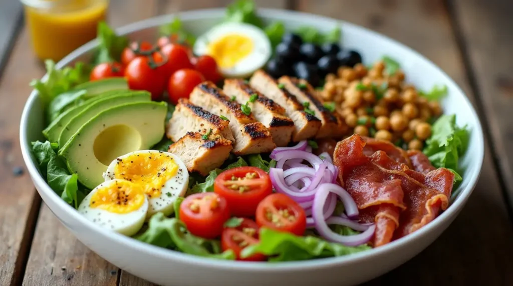 Paleo Grilled Chicken Cobb Salad: A Succulent and Nutrient-Packed Delight 2 Colorful Paleo Cobb salad with fresh toppings arranged in a bowl