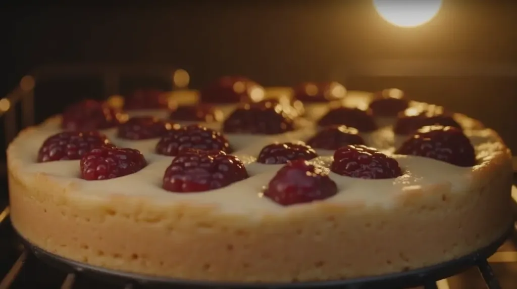 Berry dessert baking in oven