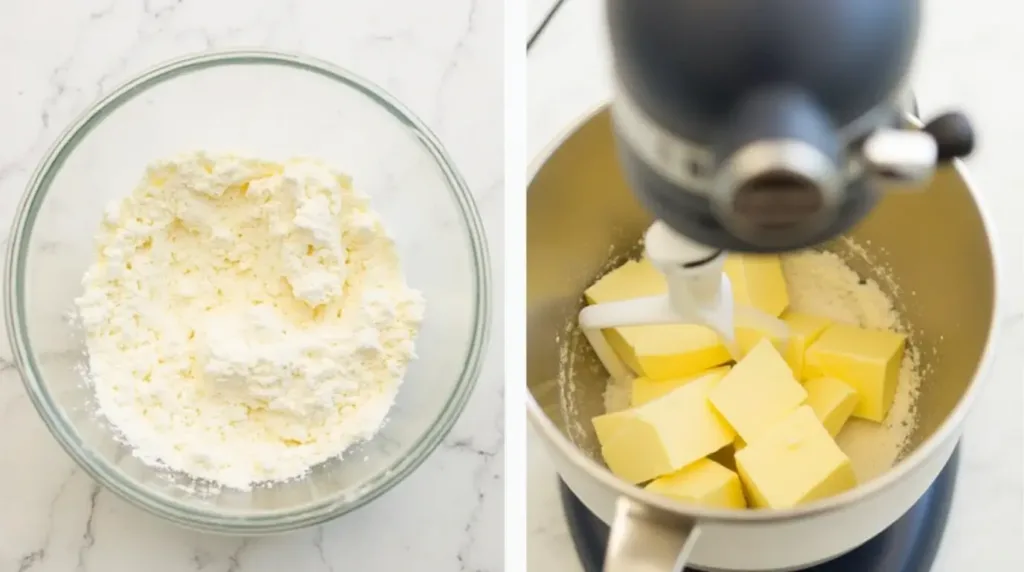 Butter and sugar being mixed in a bowl