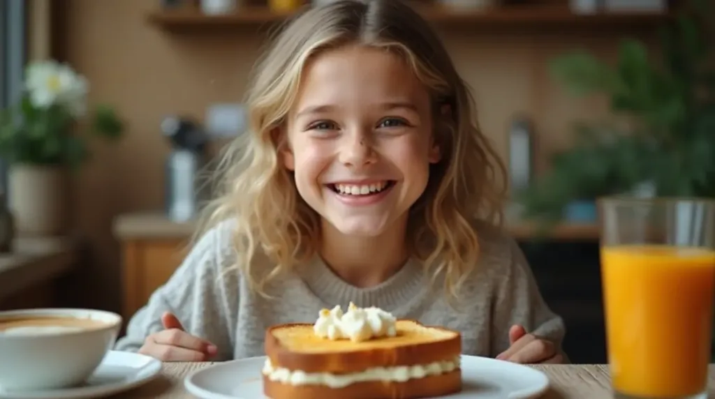 A person enjoying Cottage Cheese Breakfast Toast with a smile.