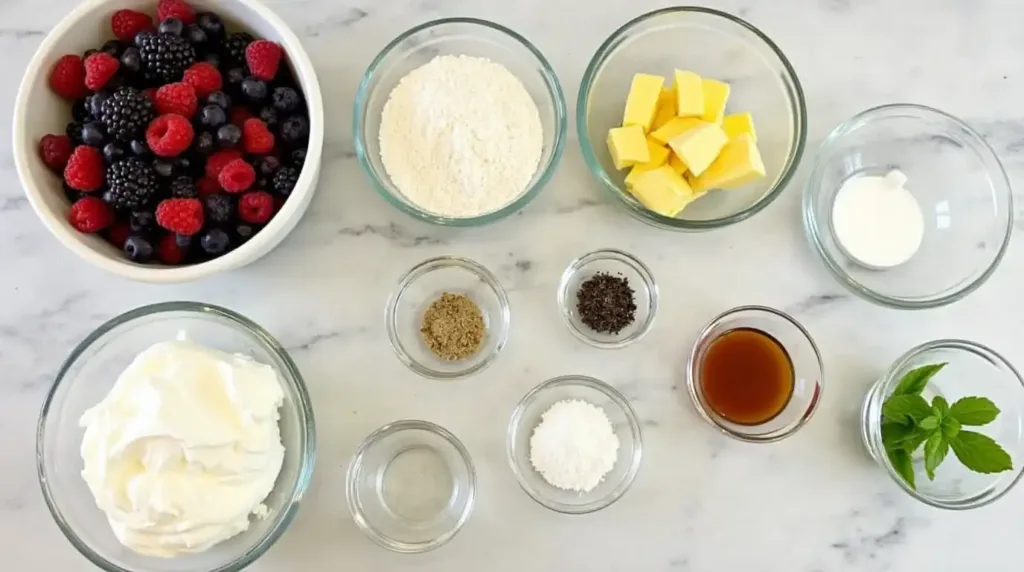 Fresh ingredients for a berry dessert