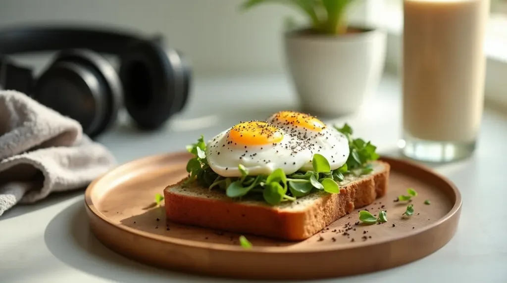 Whole grain toast topped with cottage cheese and poached egg, ideal for a high-protein breakfast.