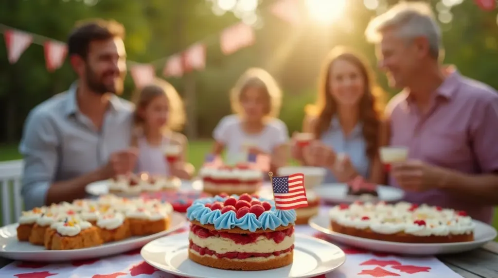 Family enjoying Memorial Day dessert outdoors
